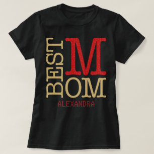 Beste Mama Gold Red Glitzer Name Personalisiert T-Shirt