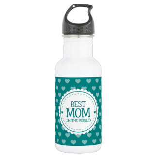 Beste Mama in den Aquamarinen grünen Herzen und im Trinkflasche