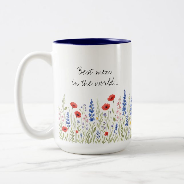 Beste Mama in der Tasse mit farbenfroher Wildblume (Links)