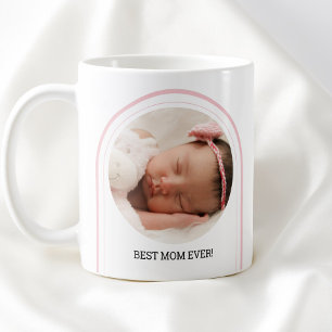 Beste Mama je 2 Foto Rosa Modern Arch Baby Name Kaffeetasse