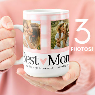 Beste Mama je 3 Foto Mütter Tag Gingham Herz Kaffeetasse