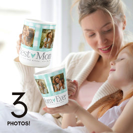 Beste Mama je 3 Foto Mütter Tag Gingham Herz Kaffeetasse