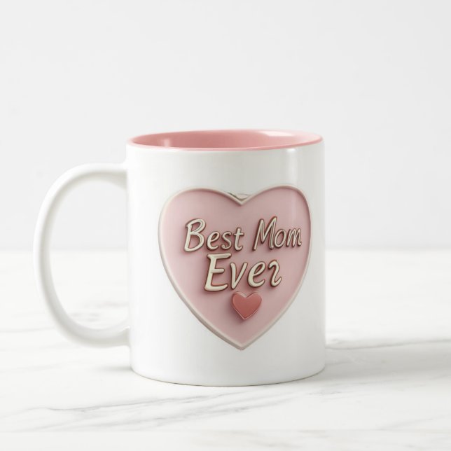 Beste Mama je - 3D-Herz mit Goldtext Zweifarbige Tasse (Links)
