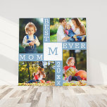 Beste Mama je 4 Foto Collage Blue White Square Leinwanddruck<br><div class="desc">Benutzerdefinierte Foto Collage Canvas Print für die beste Mama aller Zeiten. Die Vorlage ist für Sie bereit, um 4 Ihrer Lieblings-Fotos, das Jahr und die Initial - Sie können auch MAMA zu MUM bearbeiten, wenn Sie in Großbritannien sind. Ein großartiges Geschenk für den Muttertag, einen Geburtstag oder als Beibehaltung einer...</div>