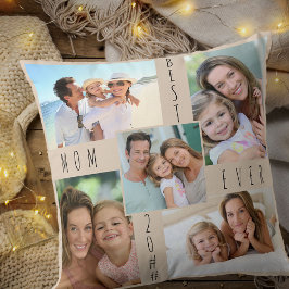 Beste Mama je 5 Foto Collage Beige Kissen