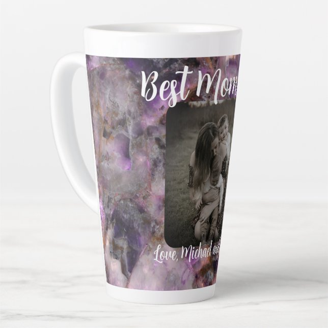 Beste Mama je Abstrakter lila Quarzmarmor Milchtasse (Linke Ecke)