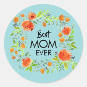 Beste Mama je Aquarellblumen-Aufkleber Runder Aufkleber