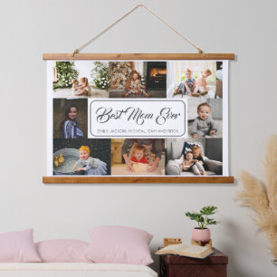 Beste Mama je benutzerdefiniert 8 FotoCollage Wandteppich Mit Holzrahmen