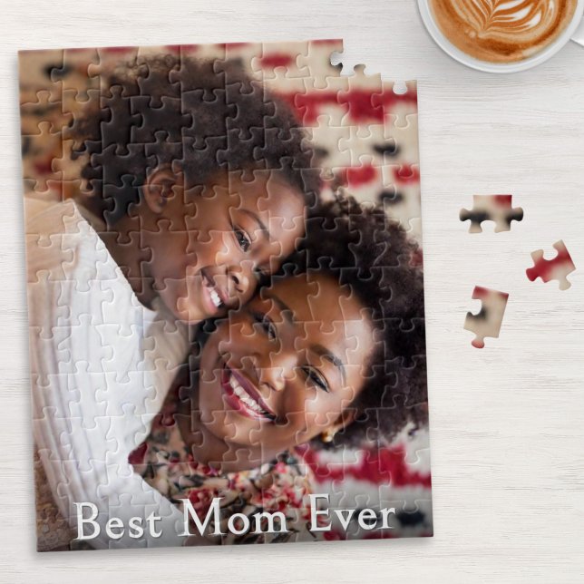 Beste Mama je benutzerdefinierter Foto-Sake Puzzle (A jigsaw puzzle with custom photo and 'Best Mom Ever' words)