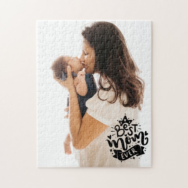 Beste Mama je Black Lettering Foto Mommy Day-Gesch Puzzle (Vertikal)