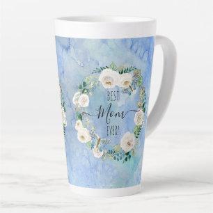 Beste Mama je Blau Weiße Flora Watercolor Milchtasse