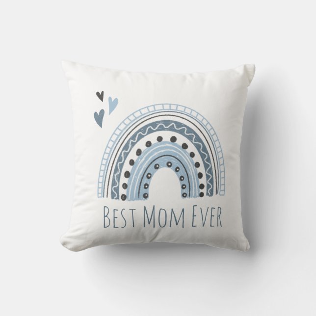 Beste Mama je Blue Boho Rainbow Kissen (Vorderseite)