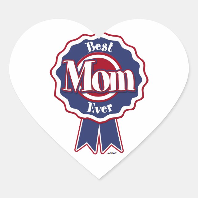 Beste Mama je Blue Ribbon Herz-Aufkleber (Vorderseite)