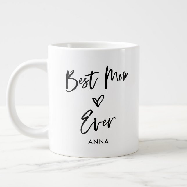 Beste Mama je | Einfache Lässige Schrift und Herz Jumbo-Tasse (Links)