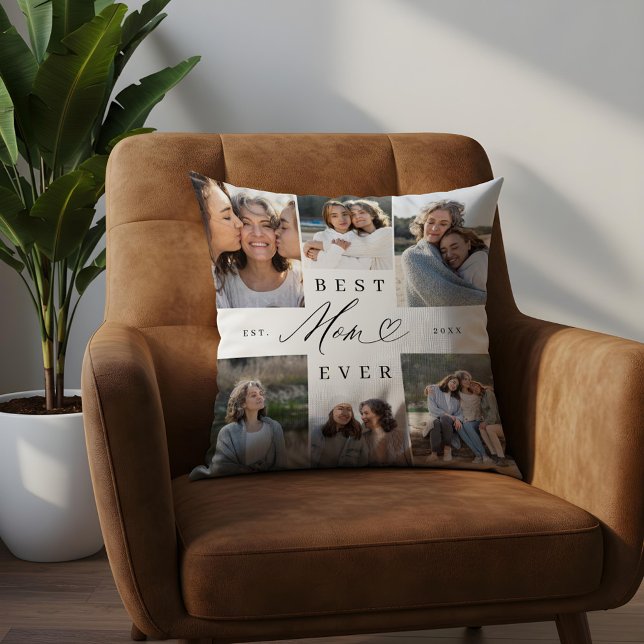 Beste Mama je Elegantes Script Herzklopfen Kissen (Best Mom Ever Elegant Script Heart Photo Collage Throw Pillow)