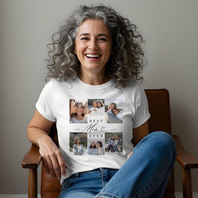 Beste Mama je Elegantes Script Herzklopfen Tri-Blend Shirt (Best Mom Ever Elegant Script Heart Photo Collage Tri-Blend Shirt)