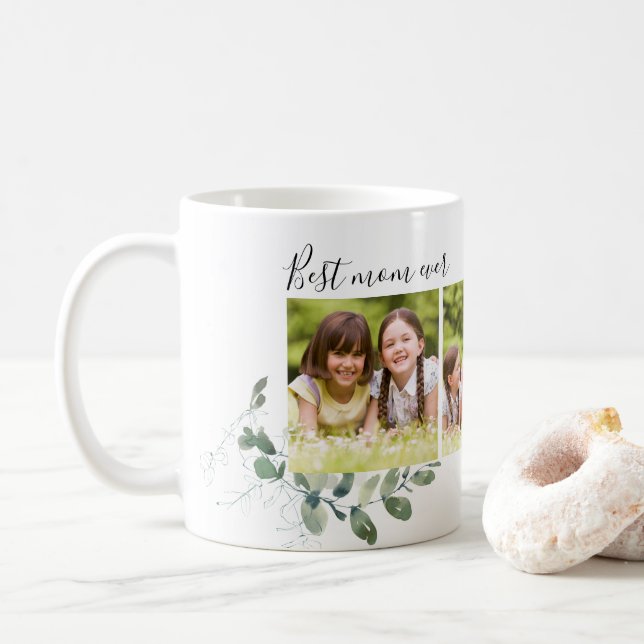 Beste Mama je Eukalyptus FotoCollage Kaffeetasse (Mit Donut)
