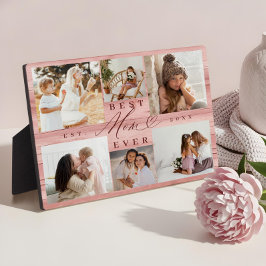 Beste Mama je Familienfoto Collage Rosa Holzkörner Fotoplatte