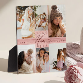 Beste Mama je Familienfoto Collage Rosa Holzkörner Fotoplatte