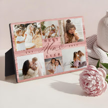 Beste Mama je Familienfoto Collage Rosa Holzkörner
