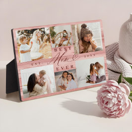 Beste Mama je Familienfoto Collage Rosa Holzkörner Fotoplatte