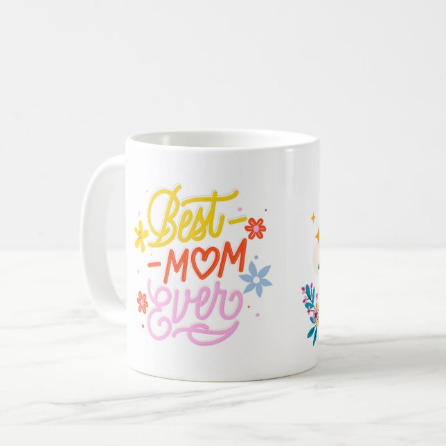 🌈 Beste Mama je - Farbenfrohe Cartoon Umarmung Ta Kaffeetasse (Vorderseite Links)