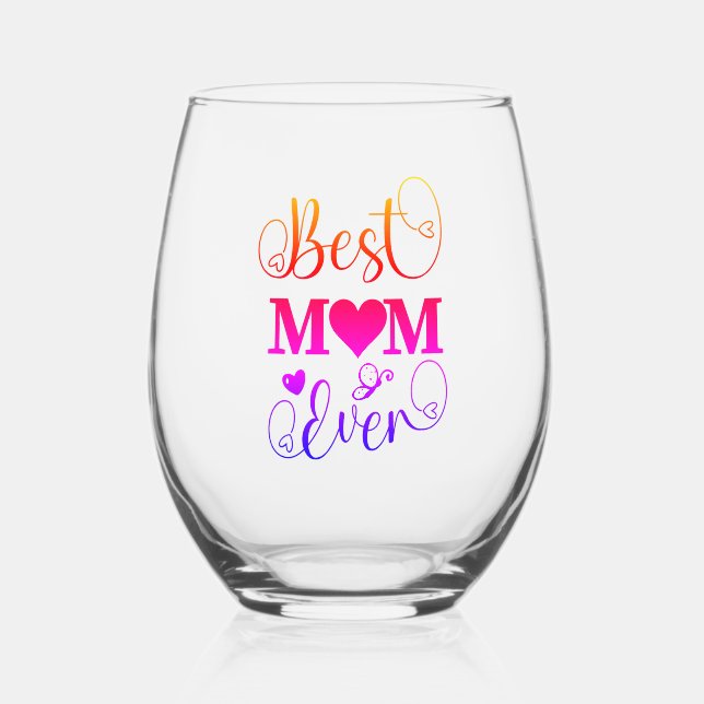 Beste Mama je farbenfrohe Typografie-Script Weinglas Ohne Stiel (Vorderseite)