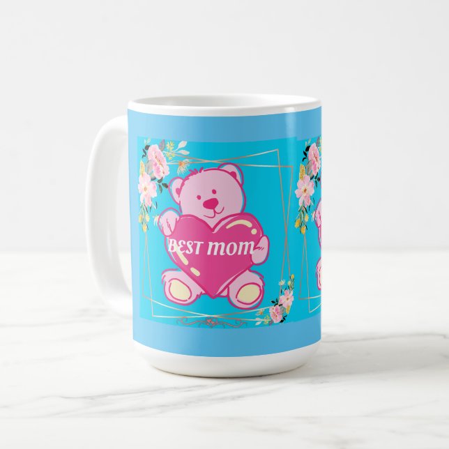 Beste Mama je Florida Pink Teddy Bär Blau Kaffeetasse (Vorderseite Links)