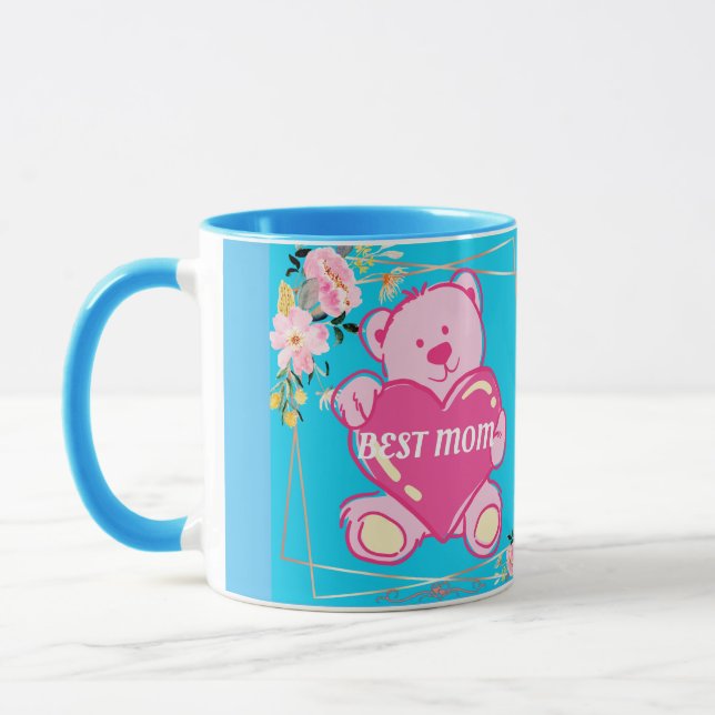 Beste Mama je Florida Pink Teddy Bär Blau Tasse (Links)