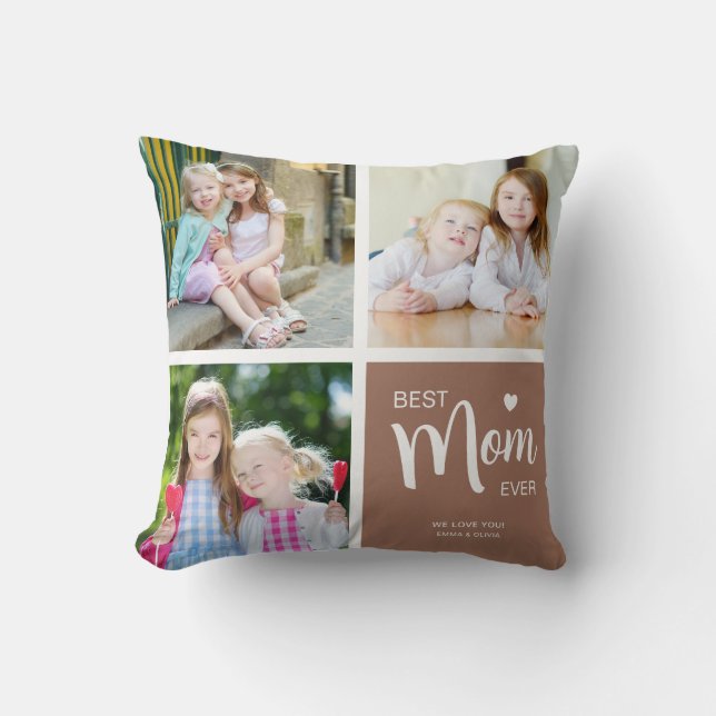 Beste Mama je Foto Collage Brown Kissen (Vorderseite)
