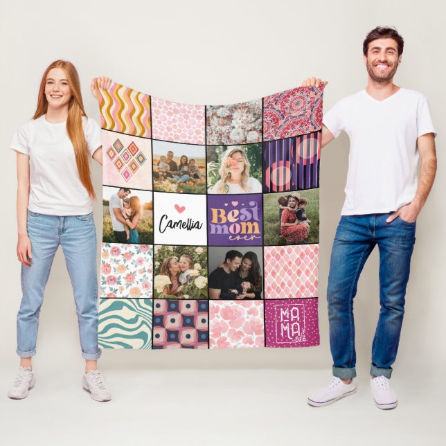 Beste Mama je Foto Collage Chic Moderne Muster Fleecedecke (Beispiel)