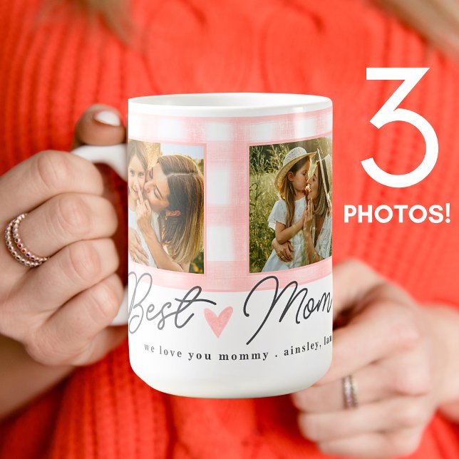 Beste Mama je Foto Mütter Gingham Niedliches Skrip Kaffeetasse (Von Creator hochgeladen)