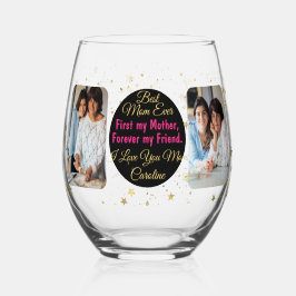 Beste Mama je FotoCollage Moderne Mütter Tag Weinglas Ohne Stiel
