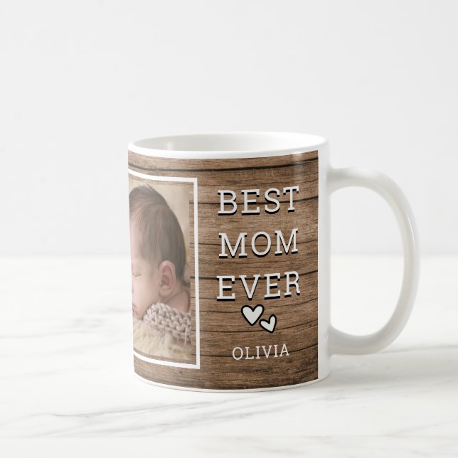 Beste Mama je Fotomaterial Rustikales Holz Kaffeetasse (Rechts)