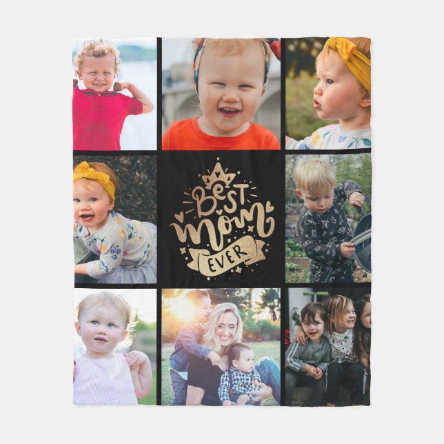 Beste Mama je Gold Foto Collage Geschenk Fleece Bl (Vorderseite)