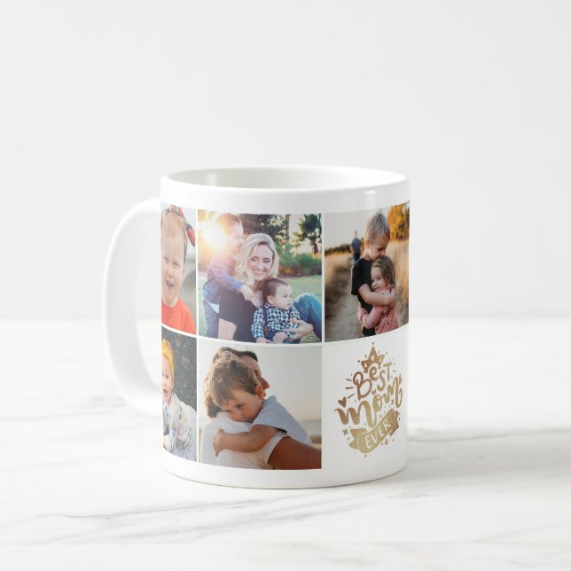 Beste Mama je Gold Lettern 9 Foto Collage Mommy Kaffeetasse (Vorderseite Links)