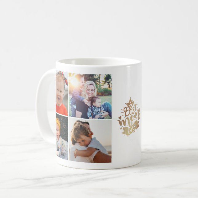 Beste Mama je Gold Lettern 9 Foto Collage Mommy Kaffeetasse (Vorderseite Links)