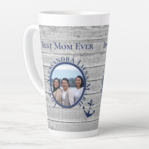 Beste Mama je Grau-Holz Nautical Navy Anchor Milchtasse