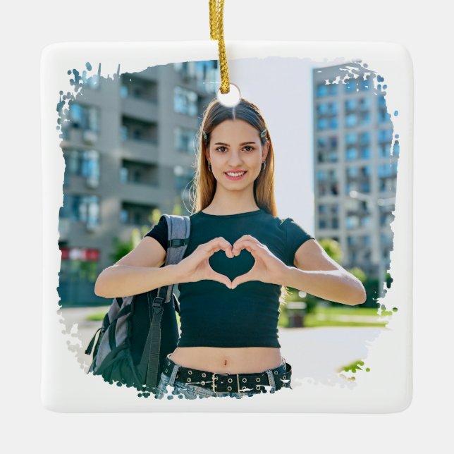 Beste Mama je Grunge Border Foto Keramikornament (Vorderseite)