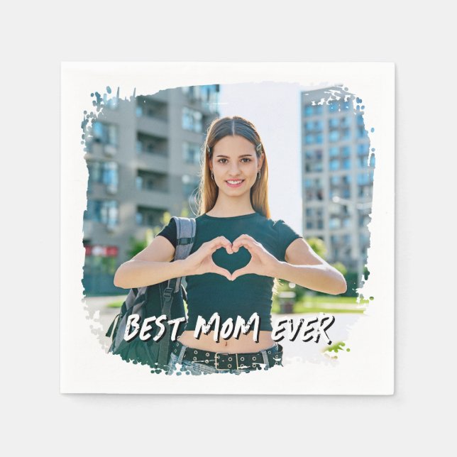 Beste Mama je Grunge Border Foto Serviette (Vorderseite)