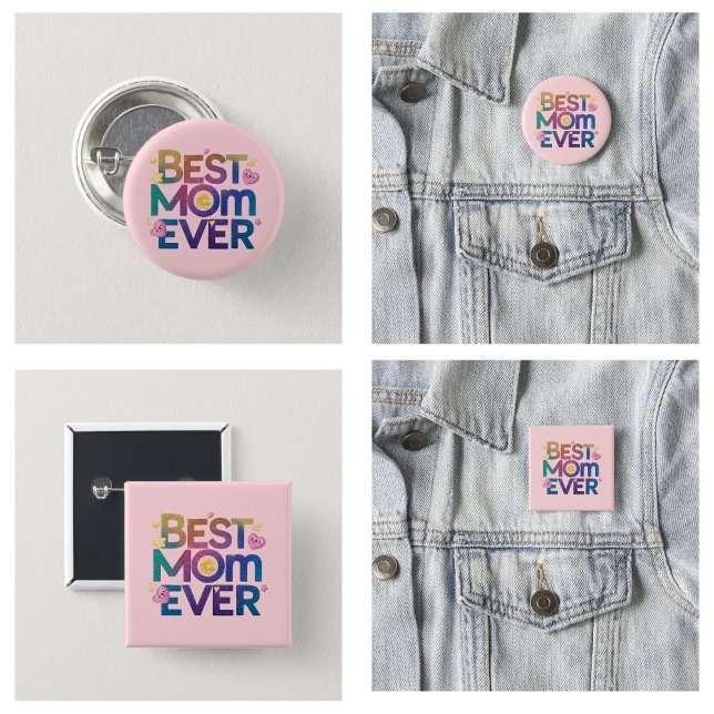 Beste Mama je Herz und Blume Button (Best Mom Ever hearts and flowers buttons)