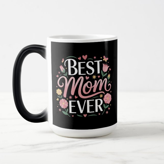 Beste Mama je: Herzerwärmendes Blumendesign Verwandlungstasse (Links)