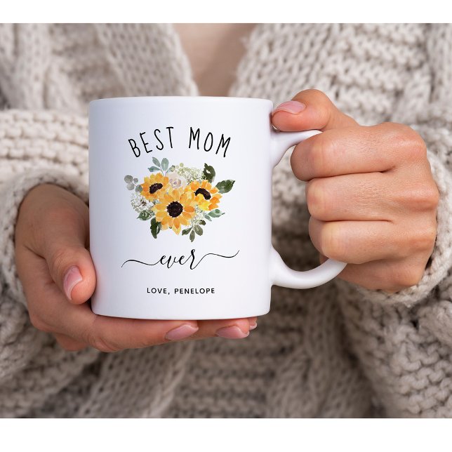 Beste Mama je | Hübsche rustikale Sonnenblumen Kaffeetasse (Von Creator hochgeladen)