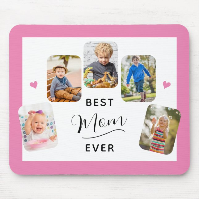 Beste Mama je Kalligraphie 5 Foto Rosa Mousepad (Vorne)
