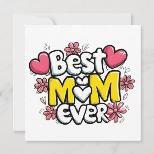 Beste Mama je - Kawaii Doodle Style mit Herz Einladung