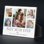 Beste Mama je Kind 5-Foto Collage kundenspezifisch Fotoplatte<br><div class="desc">Einfaches und sauberes Design lasse Ihren Fotos auf dieser Best Mama Ever Plakette. Ein großes Foto in der Mitte mit zwei kleineren Fotos auf beiden Seiten lasse Ihnen, Ihre eigenen Fotos leicht einzufügen. Best Mama Ever ist unten in einem modernen Schriftart geschrieben. Zwei Zeilen unten lasse Ihnen, Ihre Anpassung abzuschließen....</div>