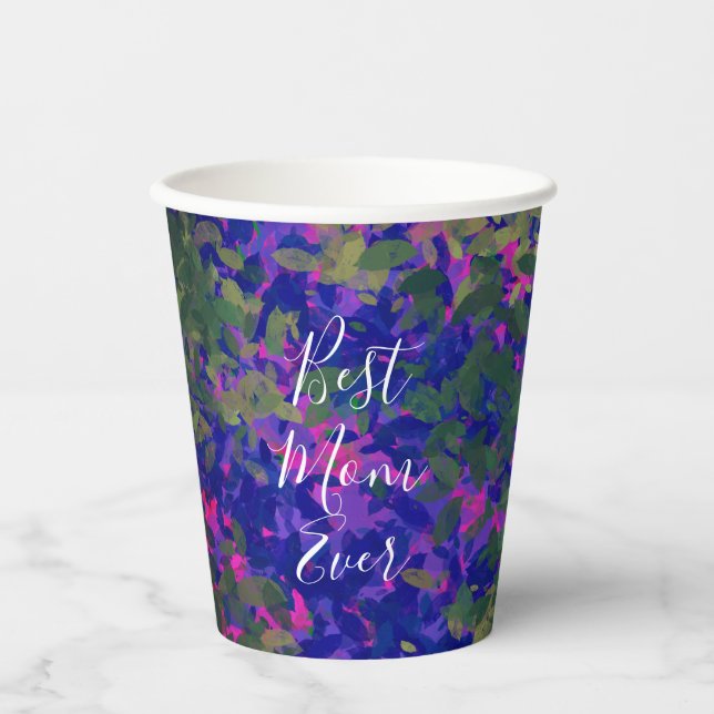 Beste Mama je Lila Blauer Garten Blütenfarbe Pappbecher (Vorderseite)