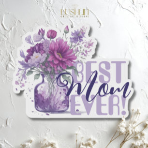 Beste Mama je! Lila Blume Vase Muttertag Aufkleber