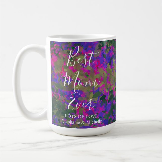 Beste Mama je Lila Rosa Grüner Garten Blumen Kaffeetasse (Links)