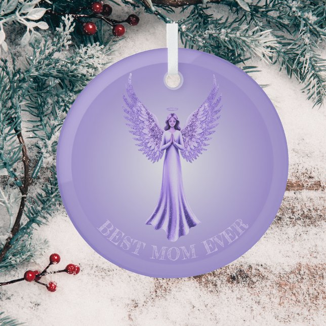 Beste Mama je | Lila und Lilac Weihnachtsgel Ornament Aus Glas (Front)
